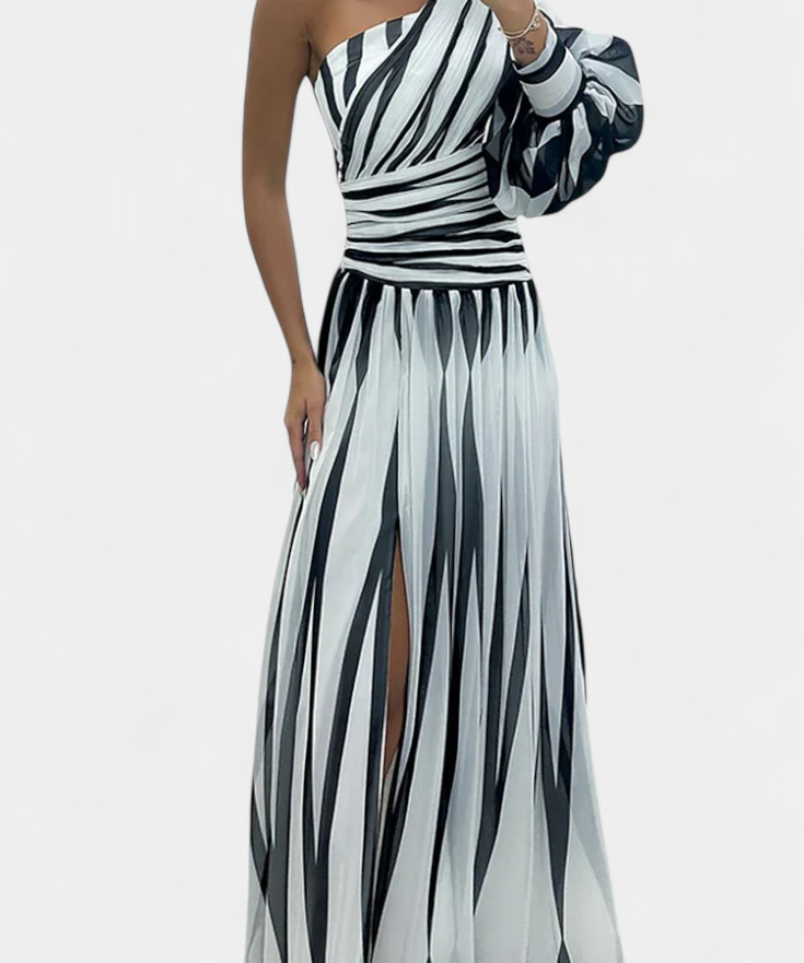 Bethania Dress Maxí Elegant of Stripes with a Solo Hombro