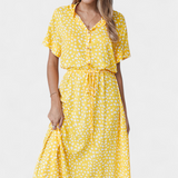 Rovena Dress Midi Polka-Dot with Neckline Shirt and Waist Adjustable