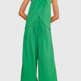 Bernadina Set in Linen with Top of Front Slit and Wide-Leg Trousers