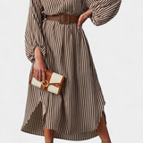 Eliana Dress Rayado with Cinturón and Neckline of Muesca