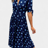 Lizzie Dress Midi Polka-Dot with V-neckline Profundo