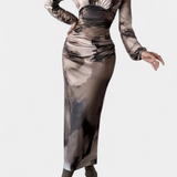 Ashlyn Dress Long Printed Degradado and V-Neck