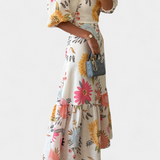 Kacey Dress Midi in Cotton Printed Floral and Sleeve Abullonada