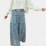 Lorraine Skirt Maxi of Denim with Detail of Pluma
