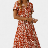 Rovena Dress Midi Polka-Dot with Neckline Shirt and Waist Adjustable