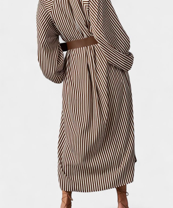 Eliana Dress Rayado with Cinturón and Neckline of Muesca