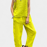 Leona Set of Vest and Trousers Sleeveless in Cotton Linen