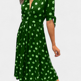 Lizzie Dress Midi Polka-Dot with V-neckline Profundo