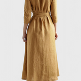 Sharon Dress Midi Vintage of Cotton and Linen with Neckline of Solapa
