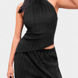 Pilarica Pleated Set with Top Asymmetric Halter and Trousers Flowy