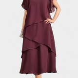 Cornelia Dress Asymmetric of Chiffon with Silhouette Flotante