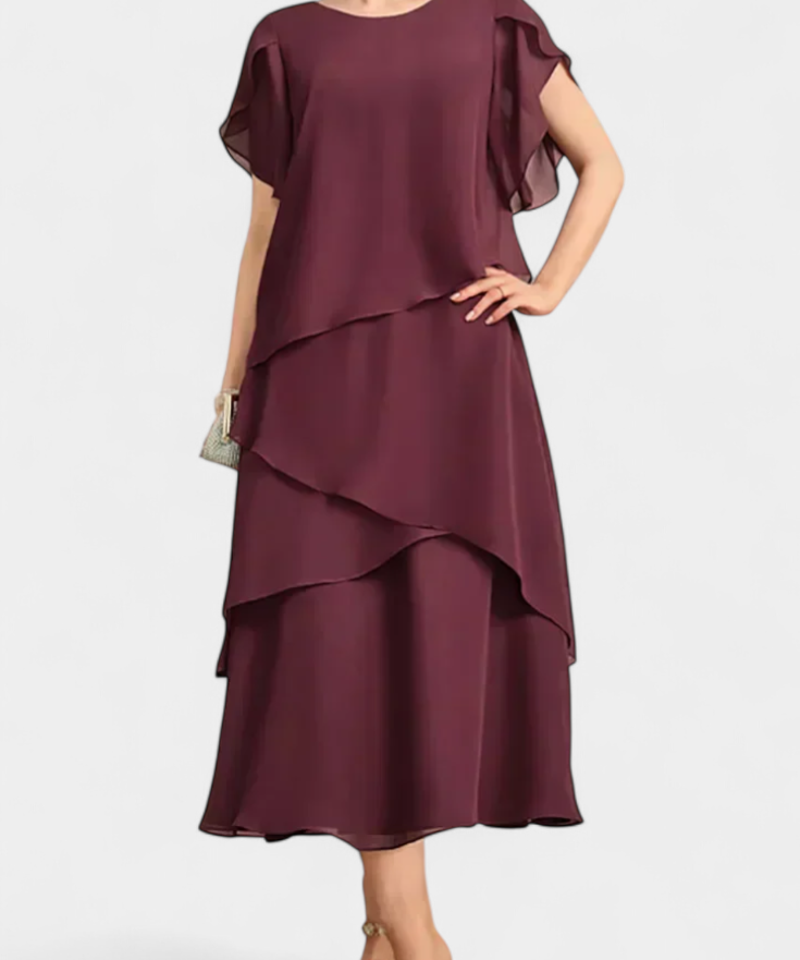 Cornelia Dress Asymmetric of Chiffon with Silhouette Flotante