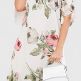 Tameka Dress of Gasa Flowy with Pétalos and Sleeves Transparentes