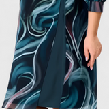 Almira Dress of Gasa Printed Ocean Whirl and Cut Flowy
