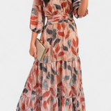 Aísha Dress Long Floral with Cut Flowy and Motivo of Hojas