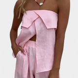 Oriana Set Strapless with Skirt of Slit in Color Liso