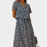Rovena Dress Midi Polka-Dot with Neckline Shirt and Waist Adjustable