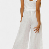Pascuala Set of Linen of two-piece with Blouse Sleeveless and Trousers Flowy