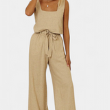 Pascuala Set of Linen of two-piece with Blouse Sleeveless and Trousers Flowy