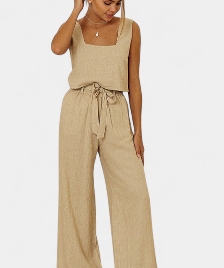 Pascuala Set of Linen of two-piece with Blouse Sleeveless and Trousers Flowy