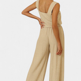 Pascuala Set of Linen of two-piece with Blouse Sleeveless and Trousers Flowy