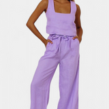 Pascuala Set of Linen of two-piece with Blouse Sleeveless and Trousers Flowy