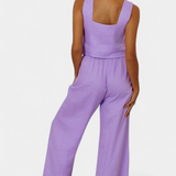 Pascuala Set of Linen of two-piece with Blouse Sleeveless and Trousers Flowy
