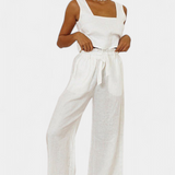 Pascuala Set of Linen of two-piece with Blouse Sleeveless and Trousers Flowy