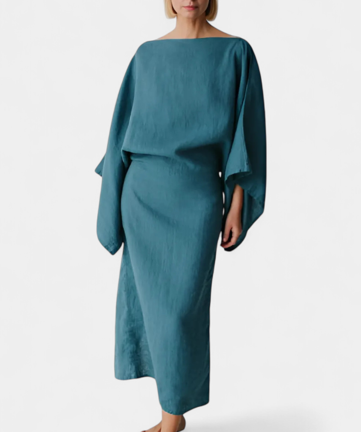 Kamilia Dress Kimono of Linen and Cotton with Cinturón