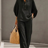 Maribel | Set of linen with sleeves batwing and Trousers wide