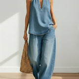 Maravillas™ | Set vaquero top and Trousers wide leg