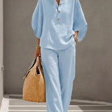 Maribel | Set of linen with sleeves batwing and Trousers wide