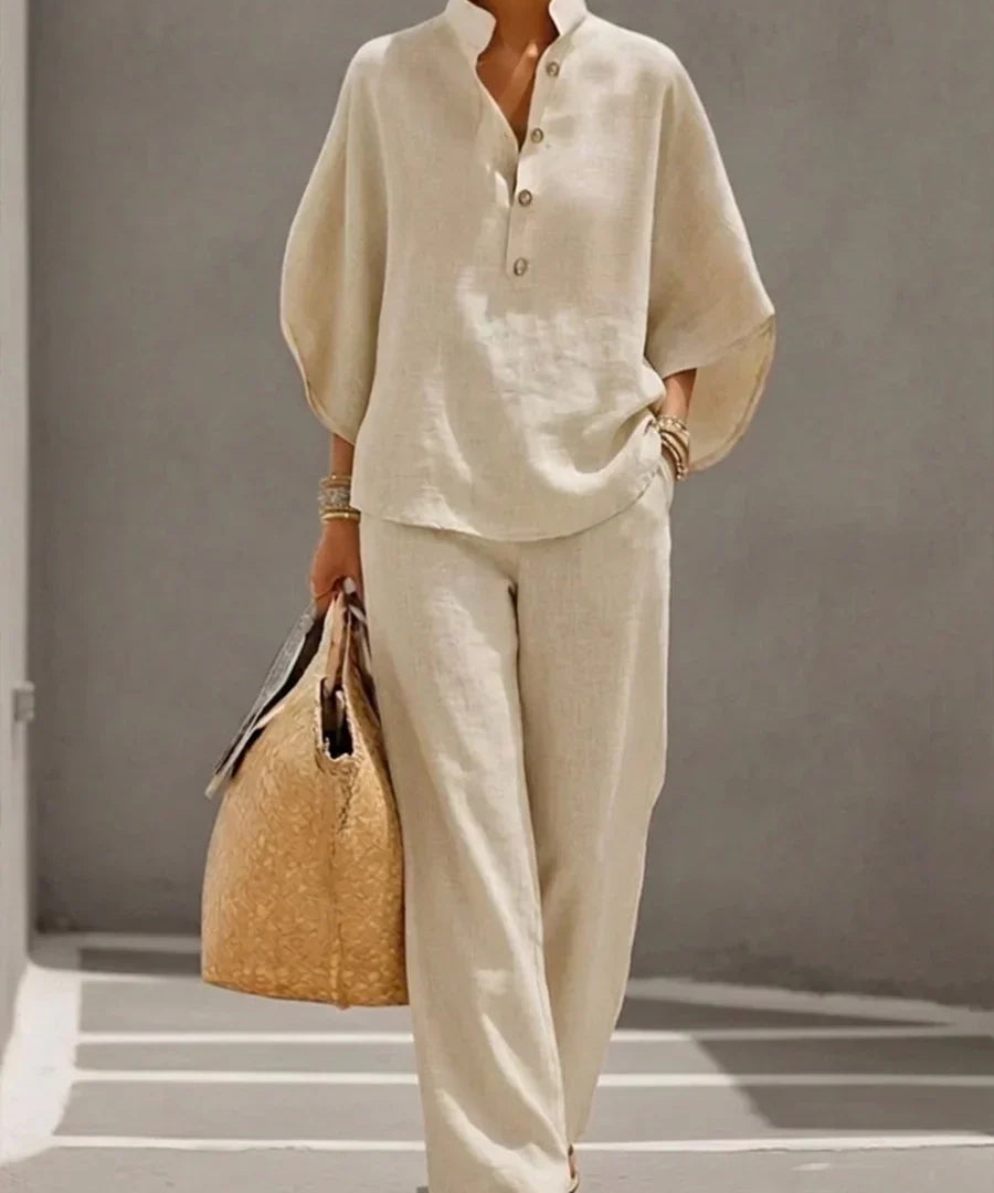 Maribel | Set of linen with sleeves murciélago and Trousers wide