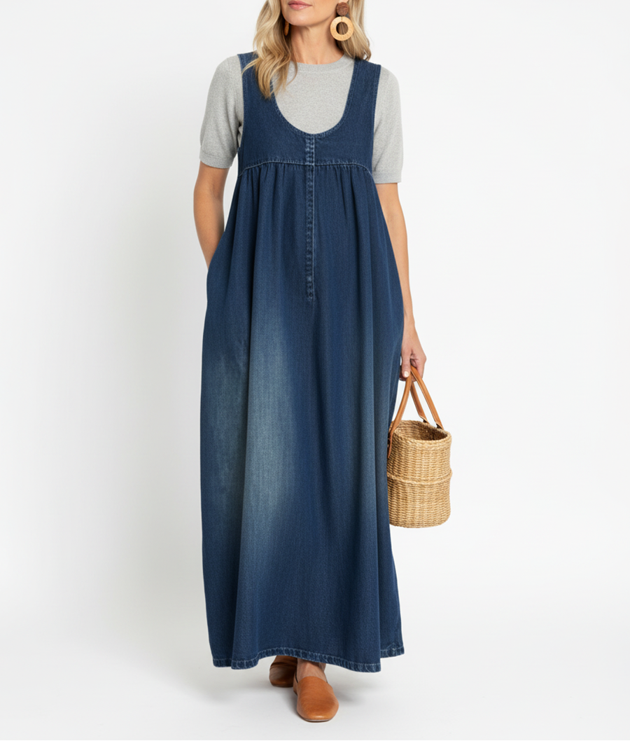 Gumersinda™ | Dress maxi vaquero lavado of straps