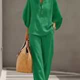 Maribel | Set of linen with sleeves batwing and Trousers wide