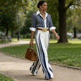 Inés™ | Two-Piece Set: Top of Linen and Trousers Print